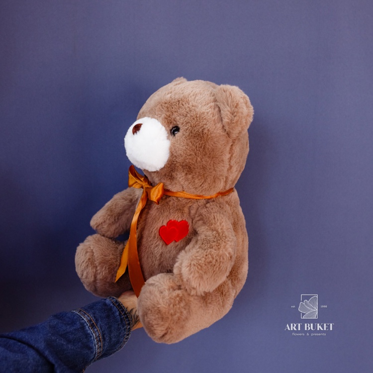 Медведь с двумя сердцами 30 см темно-коричневый