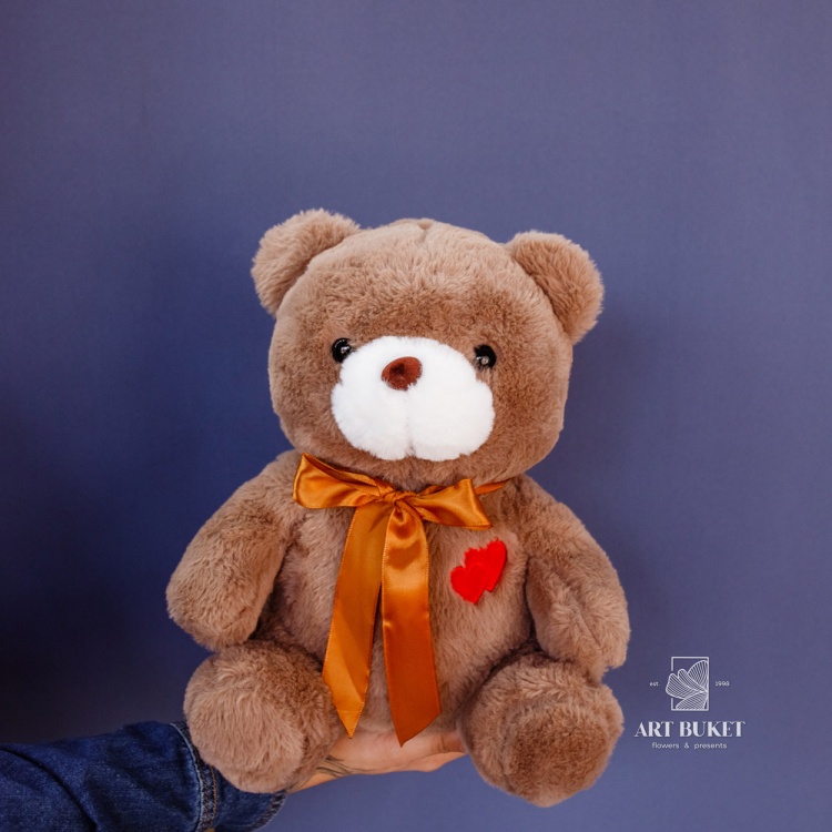 Медведь с двумя сердцами 30 см темно-коричневый