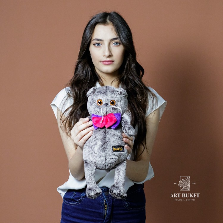 Кот Басик маленький с фиолетовым бантом