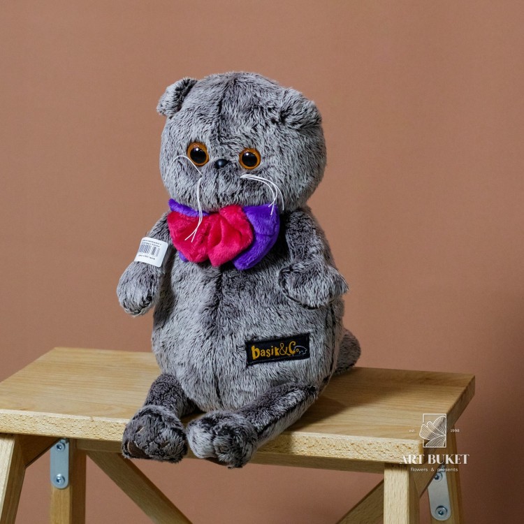 Кот Басик маленький с фиолетовым бантом