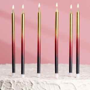 Свечи в торт "С днём рождения" 6 шт, высокие, чёрный, бордовый, золотой   