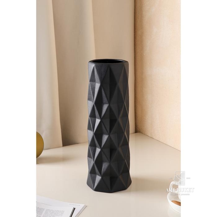 Ваза керамическая "Поли", настольная, муар, чёрный, 41 см