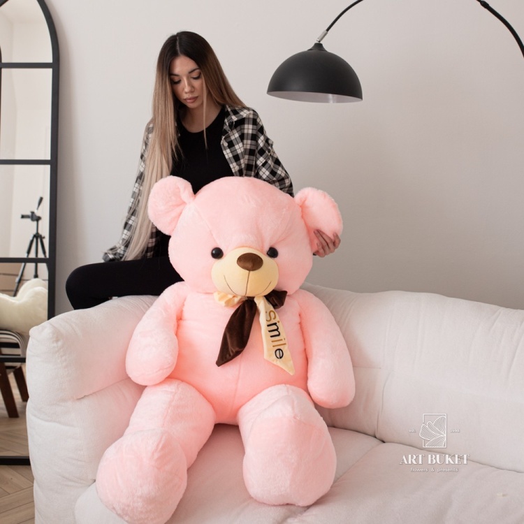 Медведь с ленточкой 110 см розовый