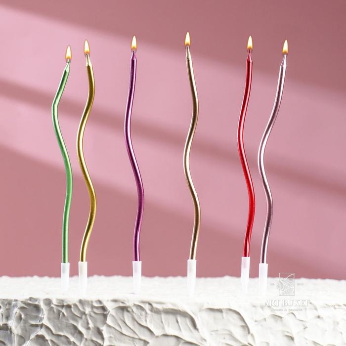 Свечи для торта  "Серпантин" 6  шт, коктейльные, разноцветные   