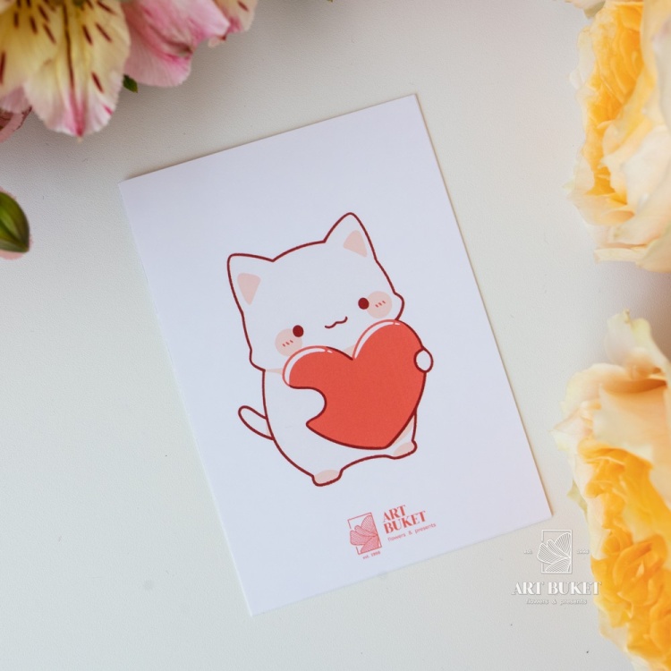 Открытка фирменная "Кот",  7x10 см