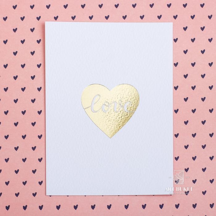 Открытка на акварельном картоне с тиснением love , 7,5 х 10,5 см