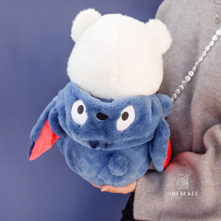 Медведь-стич в кегуруми 40 см