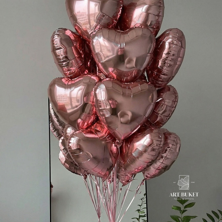 Сет шаров в форме сердца "розовое золото"