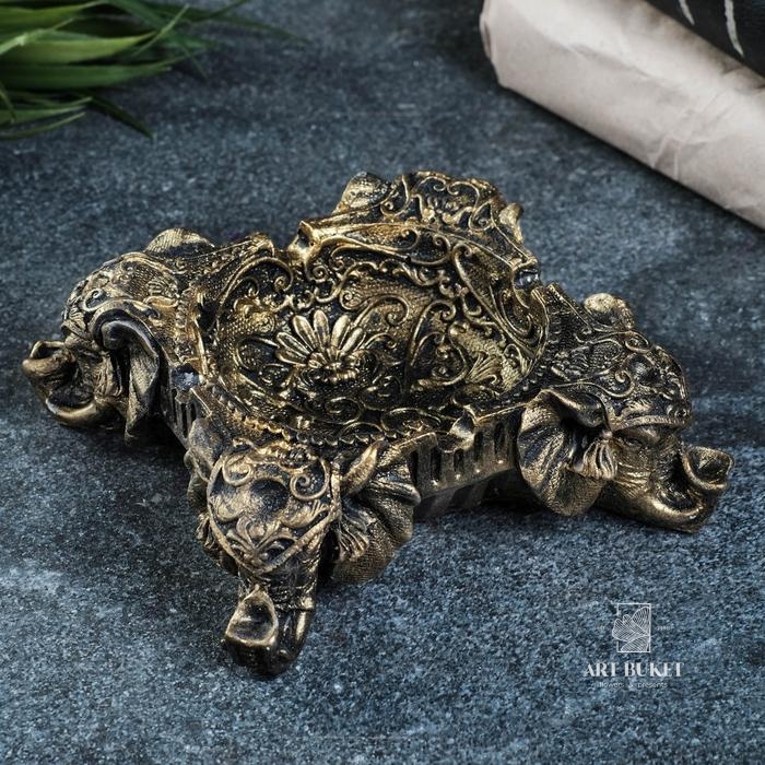 Подставка для мелочей "На четырех слонах" золото, 13х13х5см 