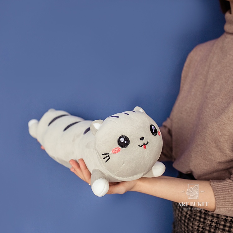 Кот валик 45 см серый