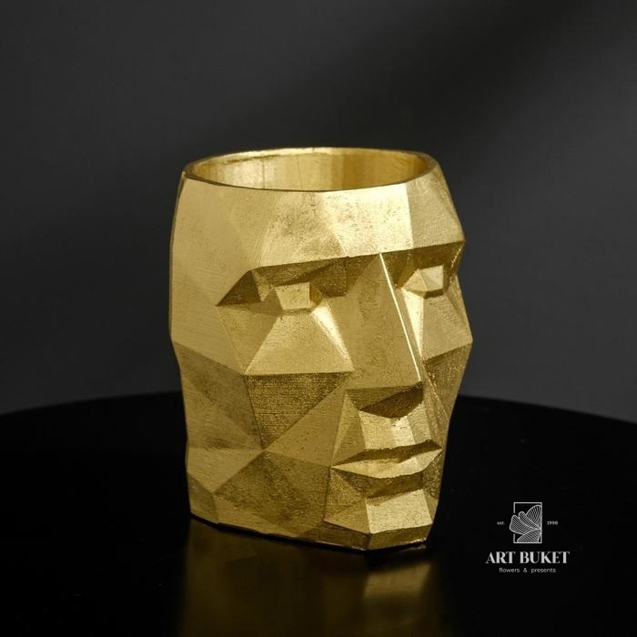 Кашпо полигональное из гипса «Голова», цвет золотой, 16 × 20 см