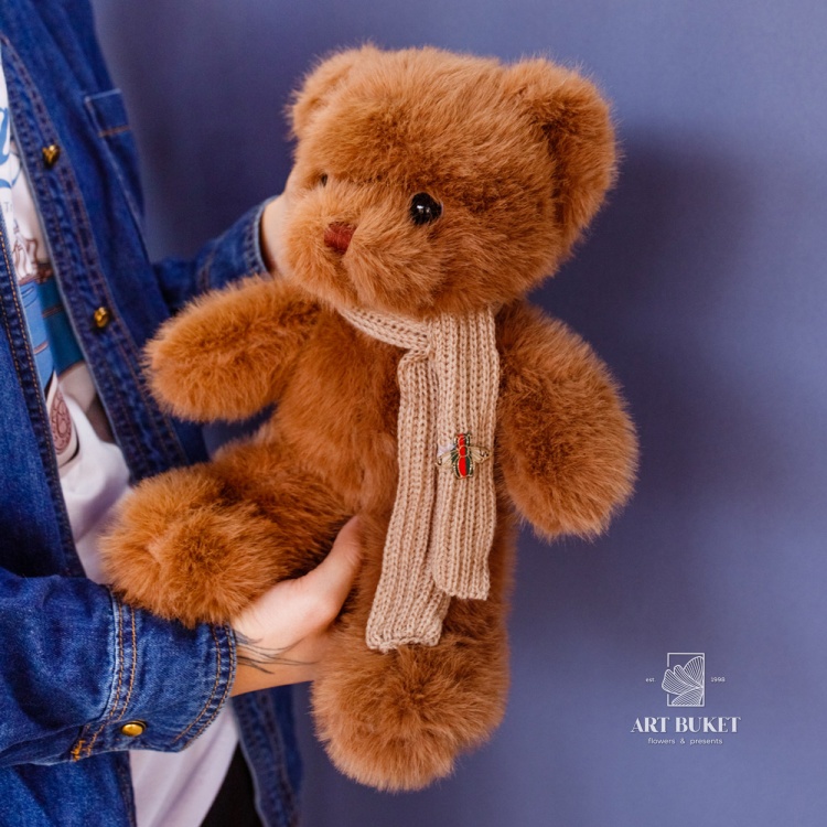 Медведь с меховым шарфом 30 коричневый