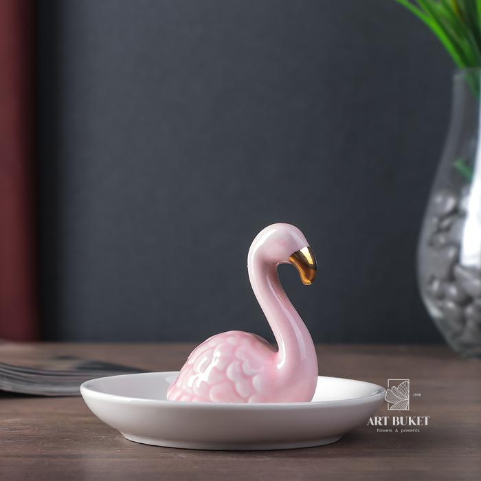 Сувенир керамика подставка под кольца "Фламинго" розовый 7,2х11х11 см    