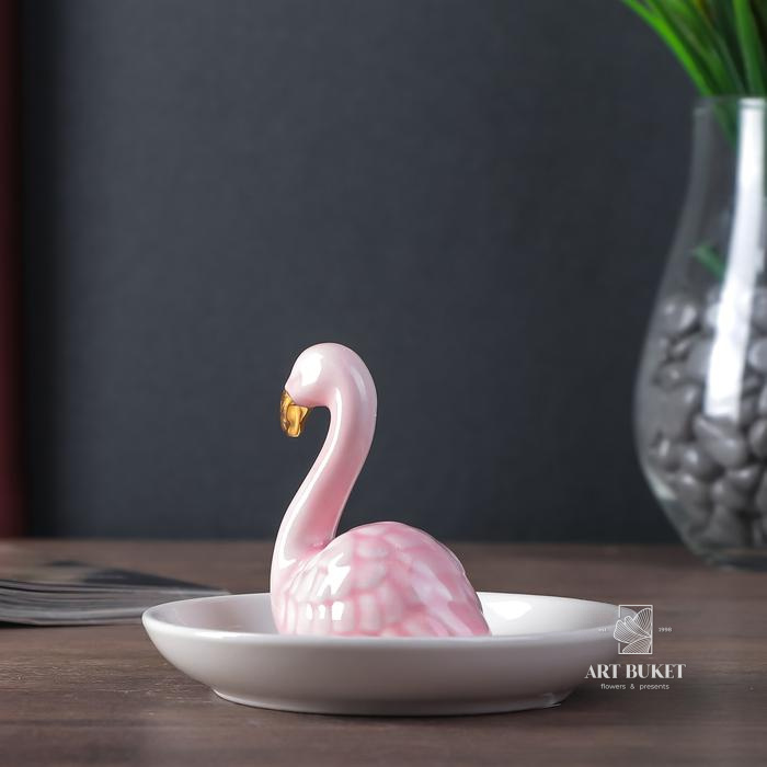 Сувенир керамика подставка под кольца "Фламинго" розовый 7,2х11х11 см    