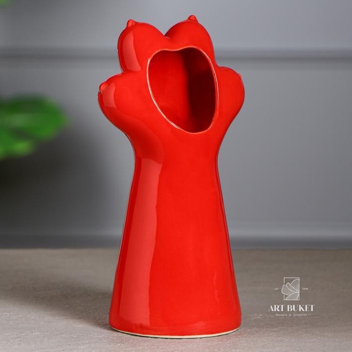 Ваза настольная "Лапа", глазурь, красная, 21 см