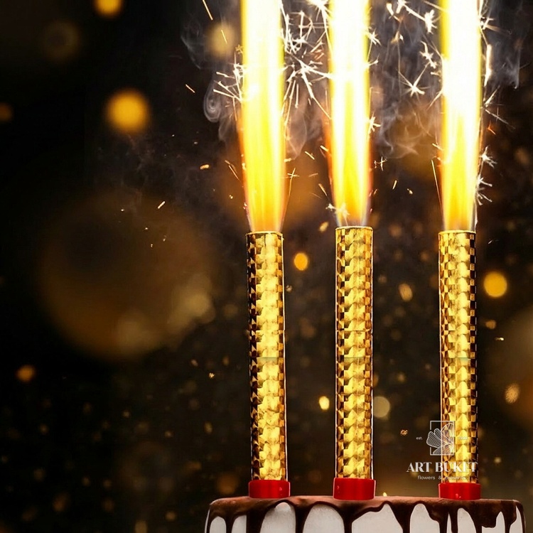 Свечи фонтаны в торт золотые, 3 шт., 12 см, горение 35 сек.
