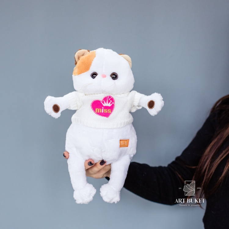 Кошка лили в белом свитере 35 см