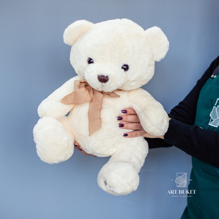 Мишка бежевый с шарфом 40 см