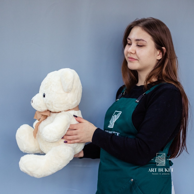 Мишка бежевый с шарфом 40 см