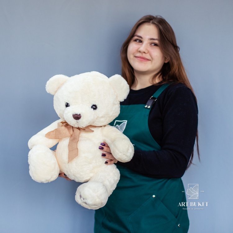 Мишка бежевый с шарфом 40 см