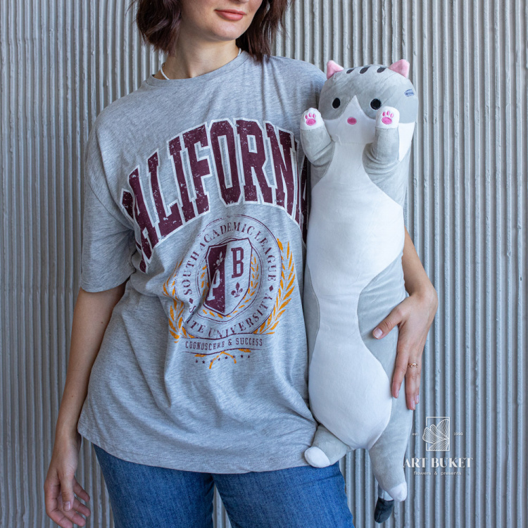 Кот валик 70 см серый