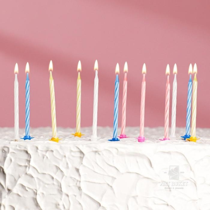 Свечи для торта «Спираль», 6 см, набор: 24 шт и 12 подставок 