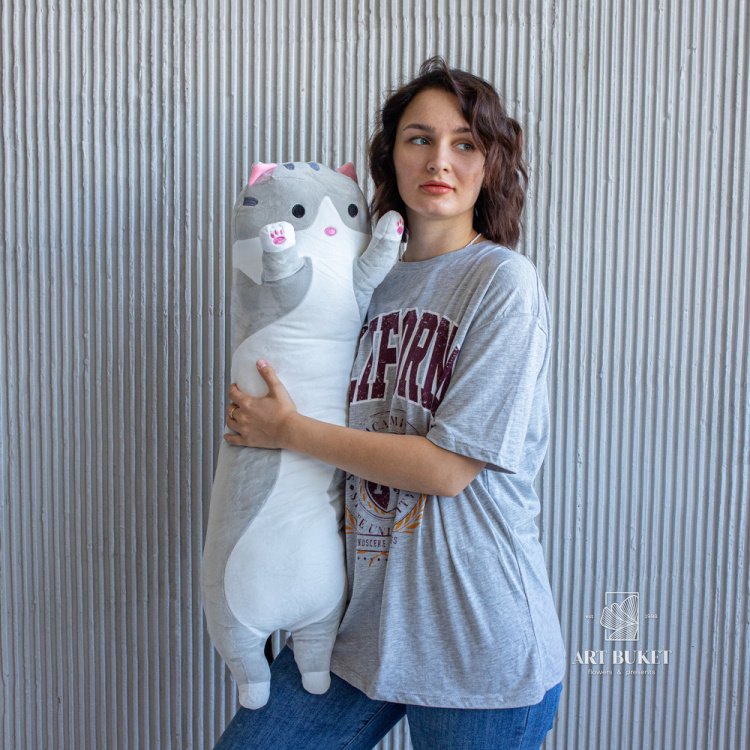 Кот валик 90 см серый