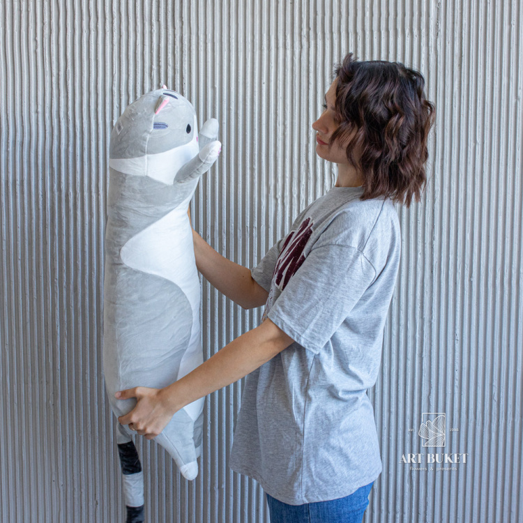 Кот валик 90 см серый