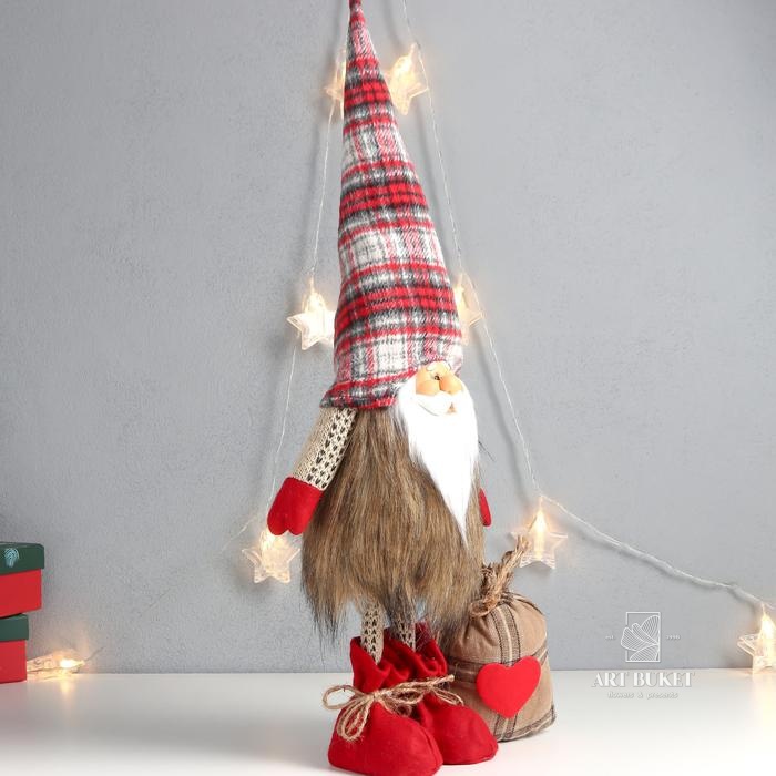 Кукла интерьерная "Дед Мороз с мешком подарков, в мохнатой шубе" 56х24х14 см