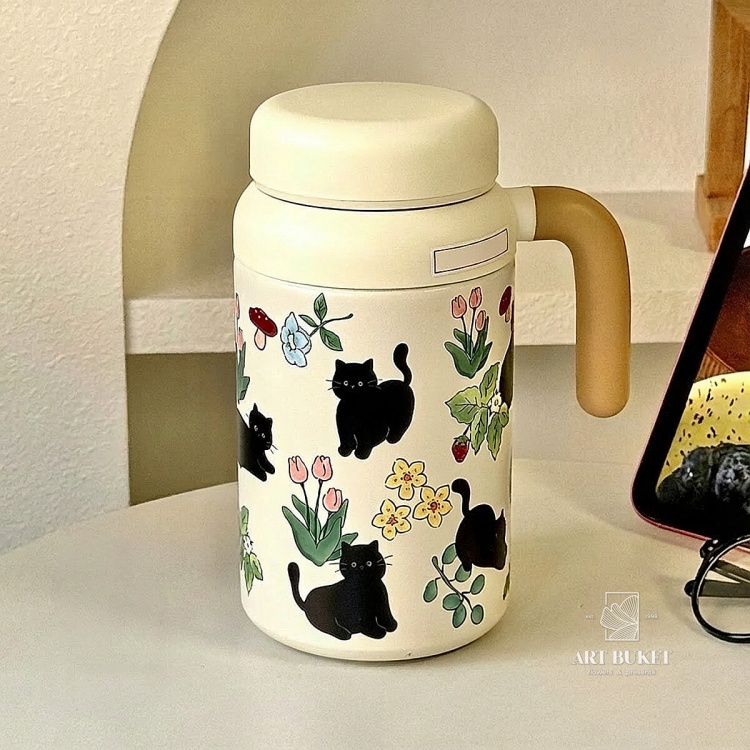 Термос коты и цветы 1000мл