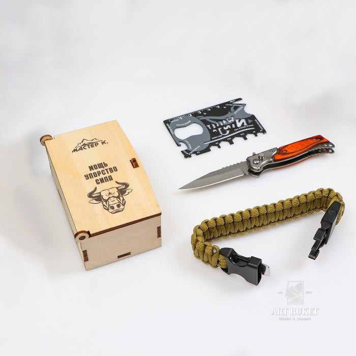Набор подарочный 3в1 Символ года (браслет, карта выживания, нож складной с фонариком) Мастер К 54256