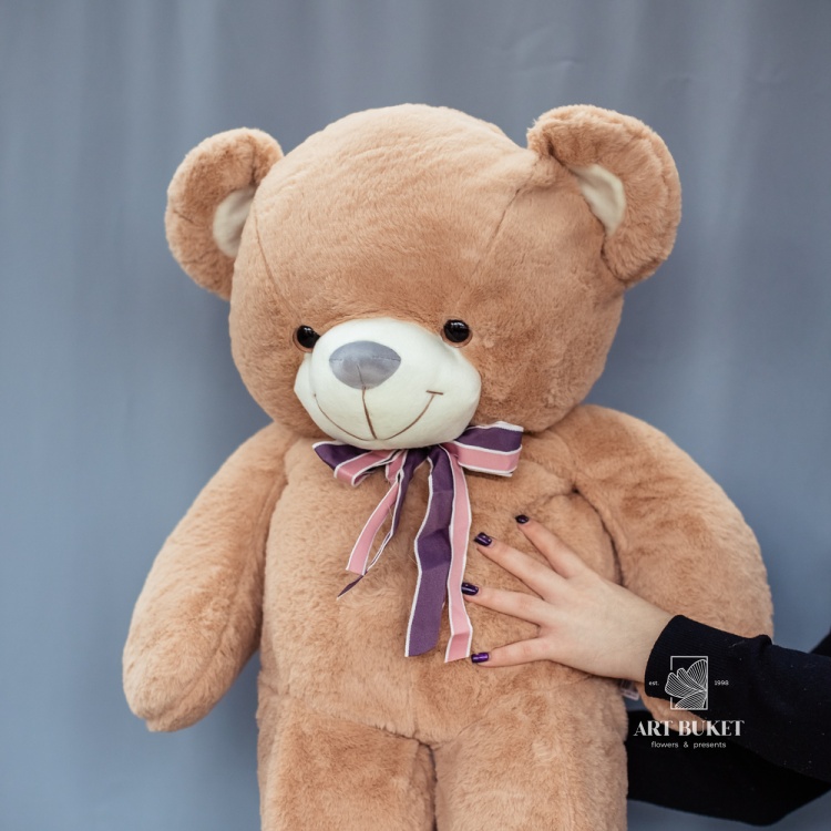 Медведь меховой с бантом светло-коричневый 95 см