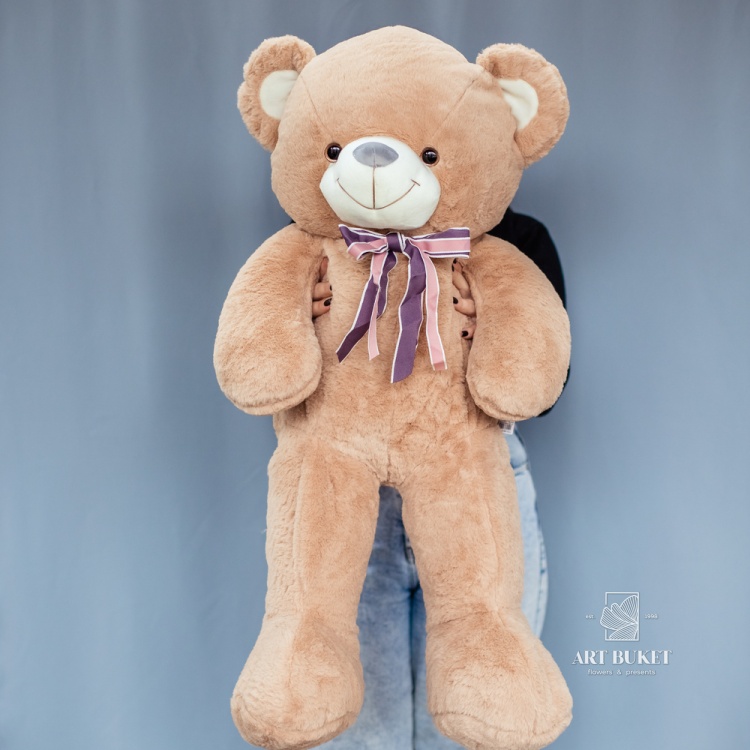 Медведь меховой с бантом светло-коричневый 95 см