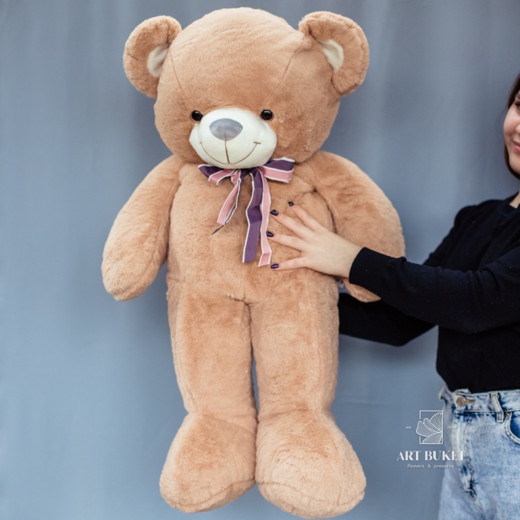 Медведь меховой с бантом светло-коричневый 95 см