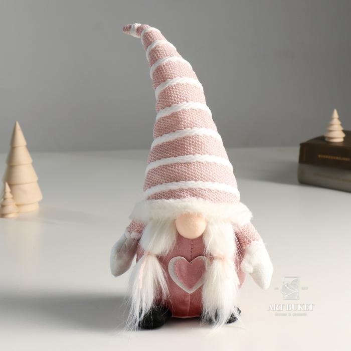 Кукла интерьерная "Бабусечка в розовом колпаке, с сердцем" 15х10х38 см