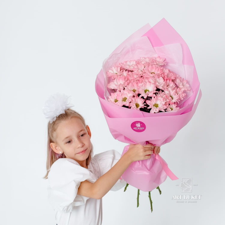 5 розовых ромашковых хризантем