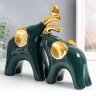 Сувенир керамика "Два слона, сердце на хоботе" тёмно-зелёный золото набор 2 шт 20,5х25х6 см