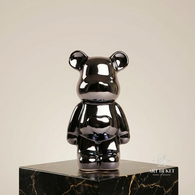 Статуэтка медведь с сердцем, металлик 20.5см