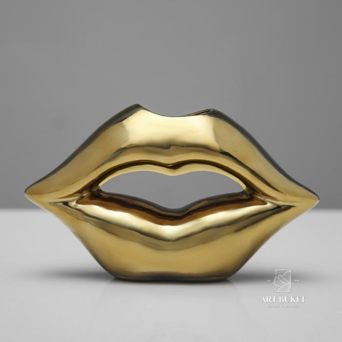 Статуэтка "Губы" золотые, 10 см, керамика
