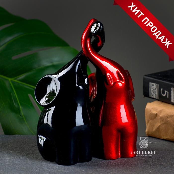 Фигура "Пара слонов" черный/бордовый, 7х12х16см   