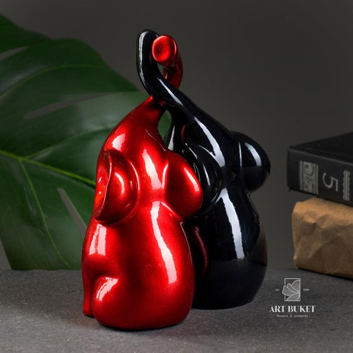 Фигура "Пара слонов" черный/бордовый, 7х12х16см   