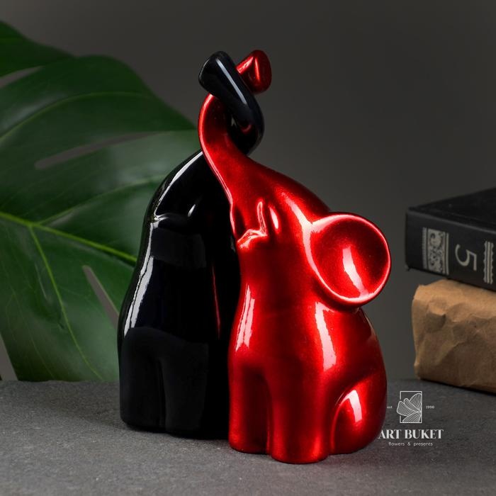 Фигура "Пара слонов" черный/бордовый, 7х12х16см   