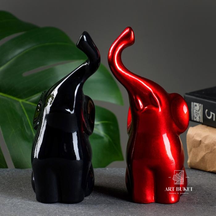 Фигура "Пара слонов" черный/бордовый, 7х12х16см   