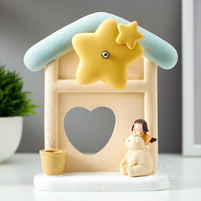 Сувенир полистоун музыка/д/ручки "Мишка с девочкой у дома" МИКС 18х16х7 см