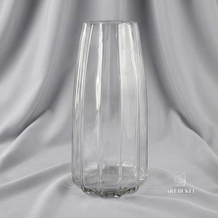 Ваза "Конус гранёный" (стекло), D10хH25 см Прозрачный (H-25, D-10, Прозрачный)