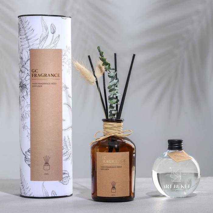 Набор для ароматизации помещений в тубусе: диффузор 250 мл, аромамасло, янтарный соблазн