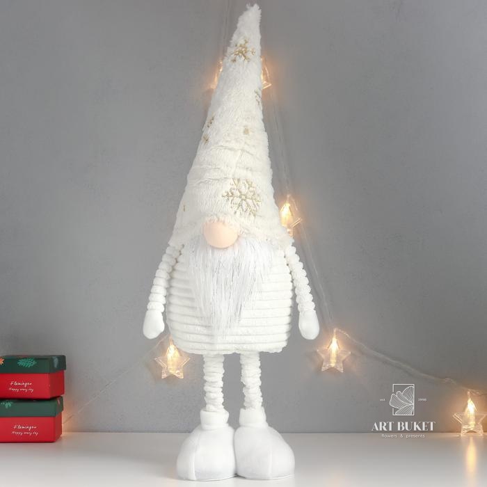 Кукла интерьерная "Дед Мороз в белом колпаке с золотом" раздвижной 80х22х14 см