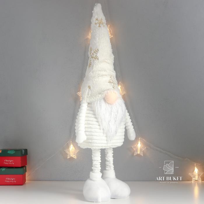 Кукла интерьерная "Дед Мороз в белом колпаке с золотом" раздвижной 80х22х14 см