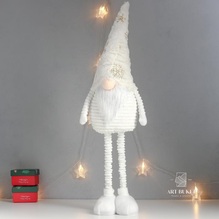 Кукла интерьерная "Дед Мороз в белом колпаке с золотом" раздвижной 80х22х14 см