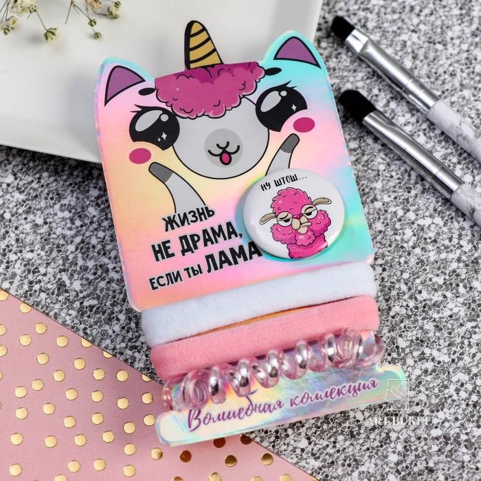 Набор: резинки и значок «Лама», 6 х 9,8 см